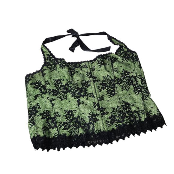 Fredericks of Hollywood Lace Corset Bustier Green Black Halter Whimsigoth - Picture 1 of 15